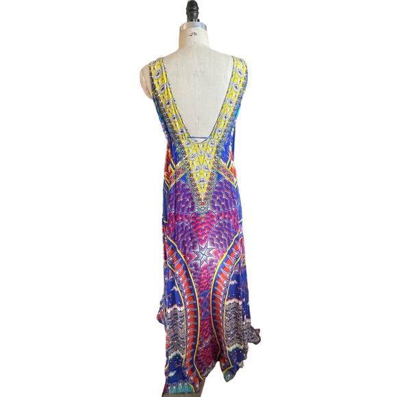 Camilla 100% Silk Swarovski Beaded V-Neck Bright Print Maxi Dress Size Medium/Lg - Picture 6 of 11